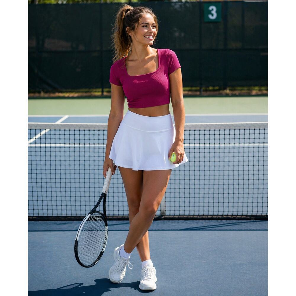 NWT Aritzia Babaton Sculpt Magenta Ribbed Crop Top Short Sleeve Square Neckline